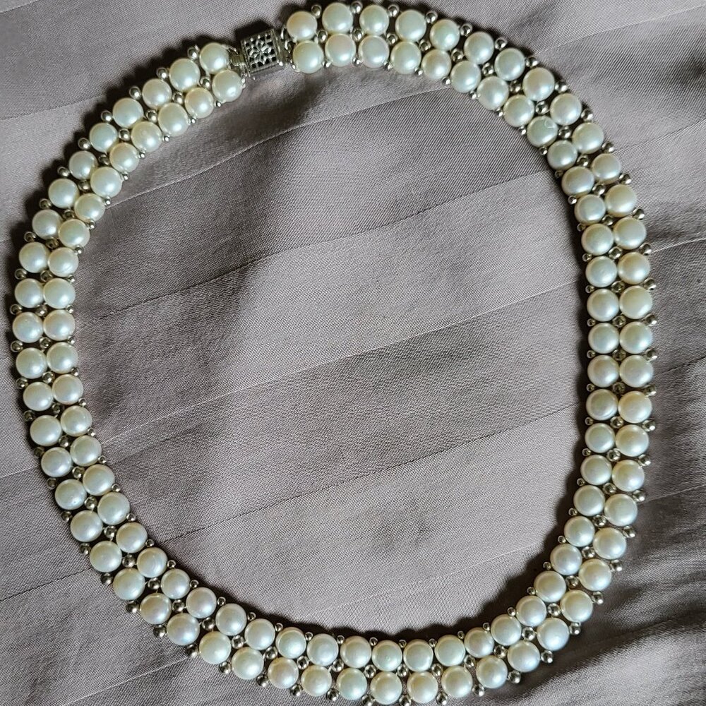 VINTAGE STERLING SILVER CULTURED PEARL CHOKER NECKLACE - Picture 11 of 11